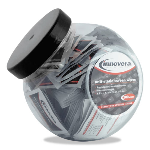 Innovera Innovera Anti-Static Screen Cleaning Wipes Bowl with Black Top  200 Wipes