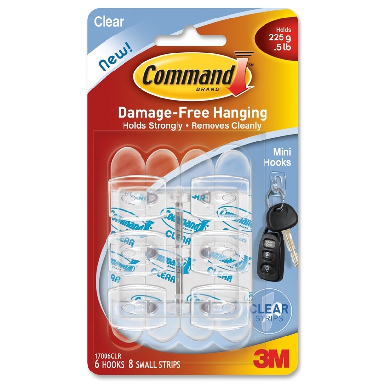 Command Command Mini Clear Hooks & Strips  6 Hooks & 8 Strips/Pack