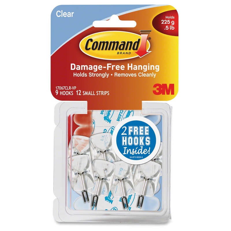 Command Command Small Clear Hooks & Strips  9 Hooks & 12 Adhesive Strips/Pack