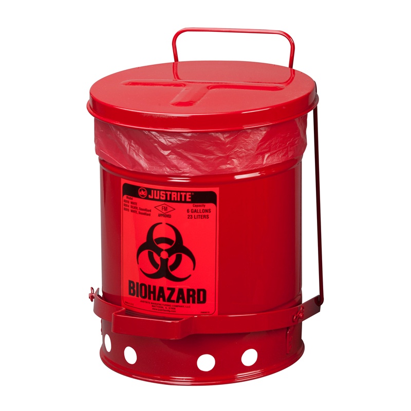 Justrite 05910r Foot-operated 6 Gallon Biohazard Waste Safety Can Red