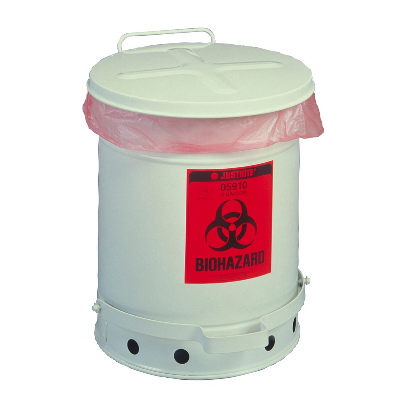 Justrite 05915 Foot-operated Soundgard 6 Gallon Biohazard Waste Safety Can White