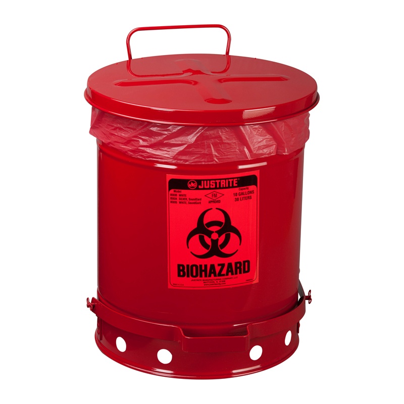 Justrite 05930r Foot-operated 10 Gallon Biohazard Waste Safety Can Red