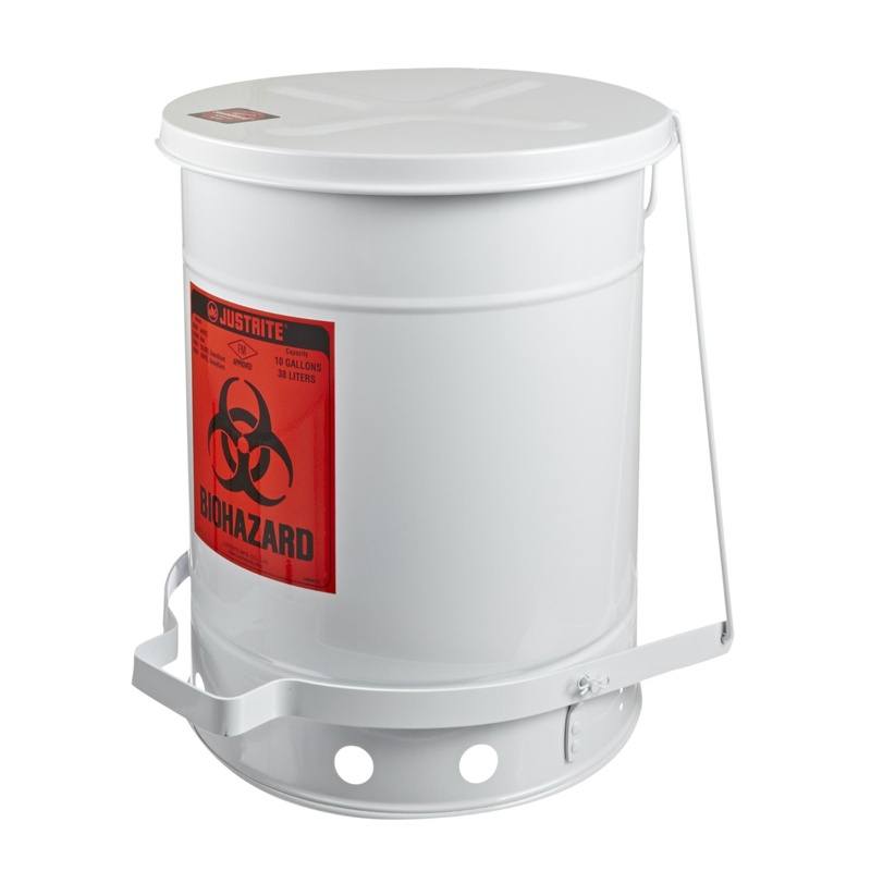 Justrite 05935 Foot-operated Soundgard 10 Gallon Biohazard Waste Safety Can White