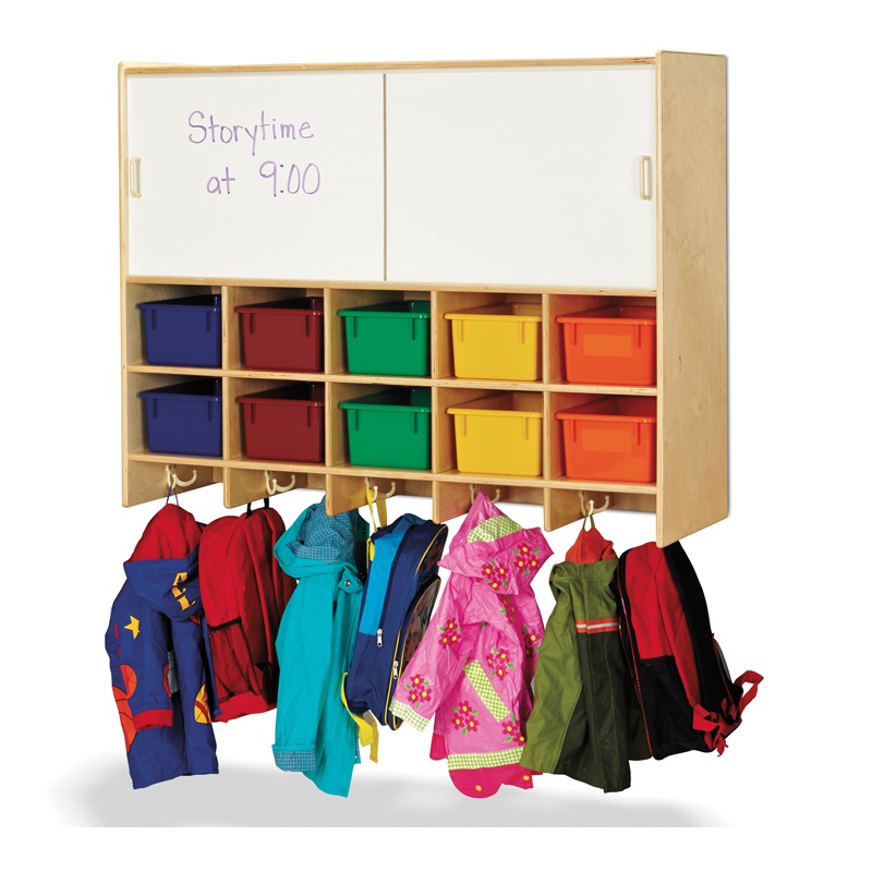 Jonti-craft 10-section Wall Mount Cubbie Coat Locker With Storage Colored Trays