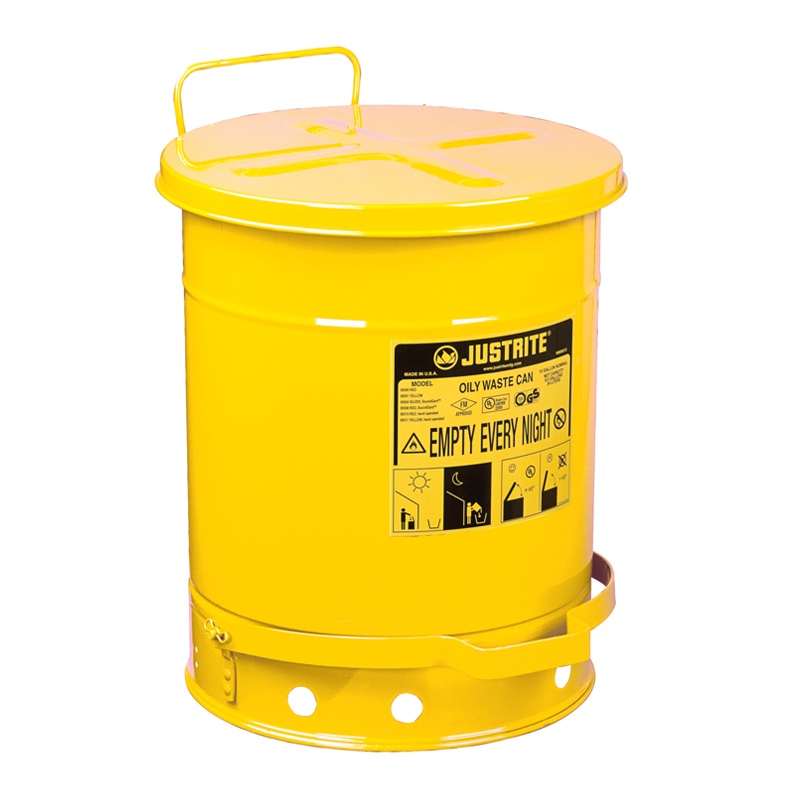 Justrite 09501 Foot-operated 14 Gallon Oily Waste Safety Can Yellow