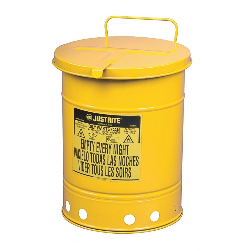 Justrite 09311 Hand-operated 10 Gallon Oily Waste Safety Can Yellow