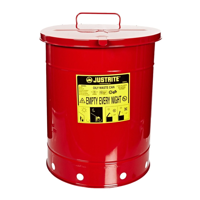 Justrite 09510 Hand-operated 14 Gallon Oily Waste Safety Can Red
