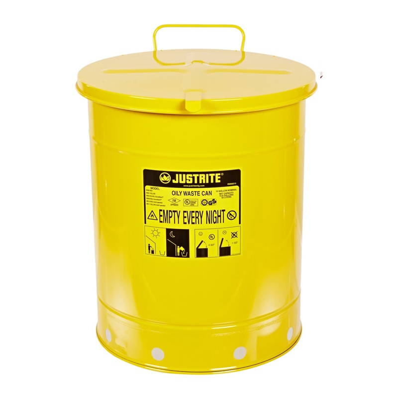 Justrite 09511 Hand-operated 14 Gallon Oily Waste Safety Can Yellow
