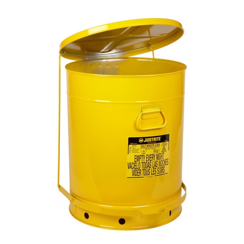 Justrite 09701 Foot-operated 21 Gallon Oily Waste Safety Can Yellow