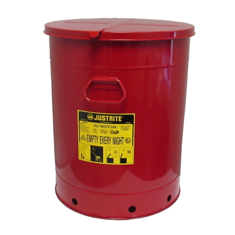 Justrite 09710 Hand-operated 21 Gallon Oily Waste Safety Can Red