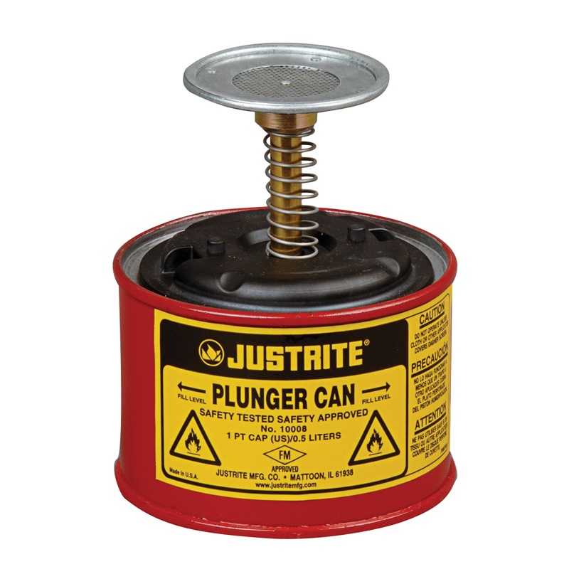 Justrite 10008 Steel 1 Pint Plunger Dispensing Safety Can Red