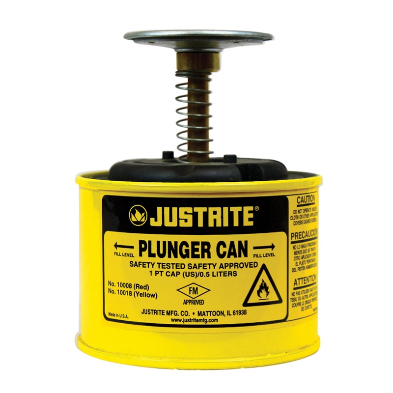 Justrite 10018 Steel 1 Pint Plunger Dispensing Safety Can Yellow