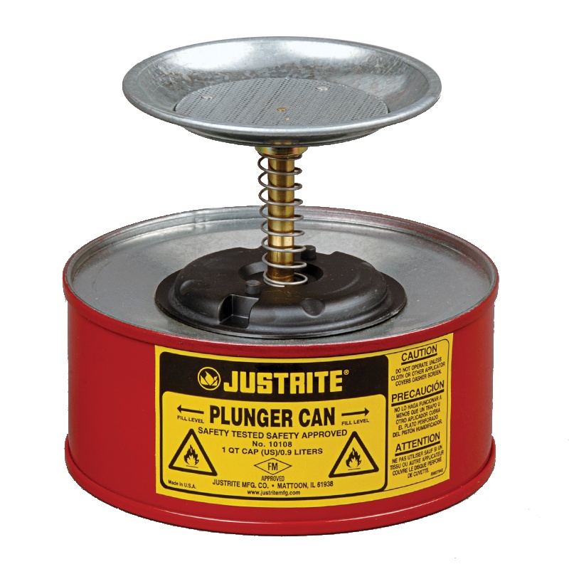Justrite 10108 Steel 1 Quart Plunger Dispensing Safety Can Red