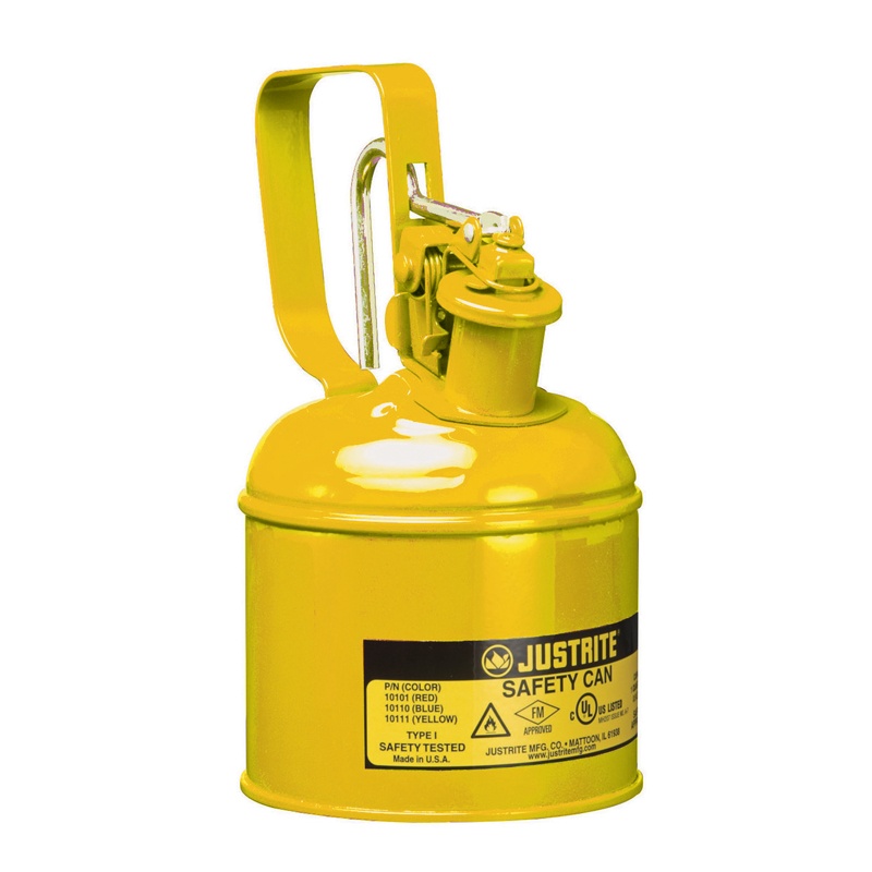 Justrite 10111 Type I 1 Quart Trigger Handle Steel Safety Can Yellow