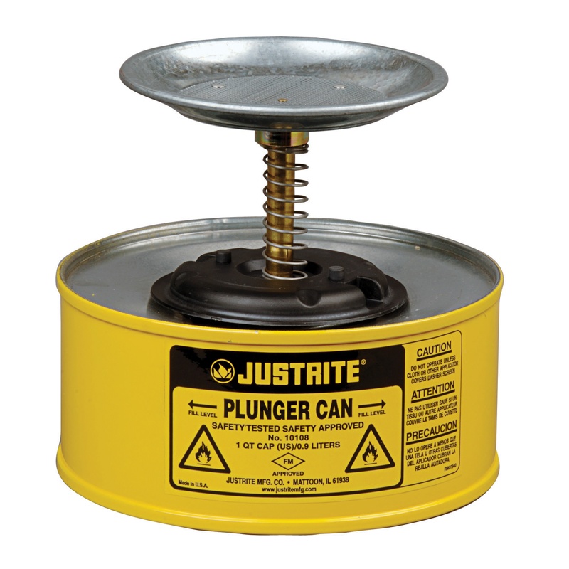 Justrite 10118 Steel 1 Quart Plunger Dispensing Safety Can Yellow