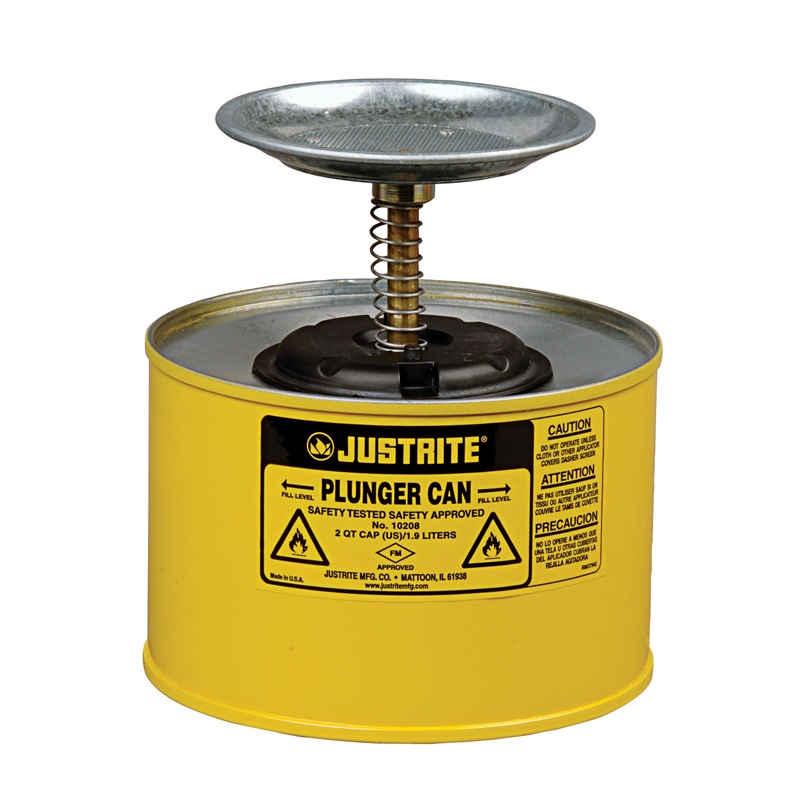Justrite 10218 Steel 2 Quart Plunger Dispensing Safety Can Yellow