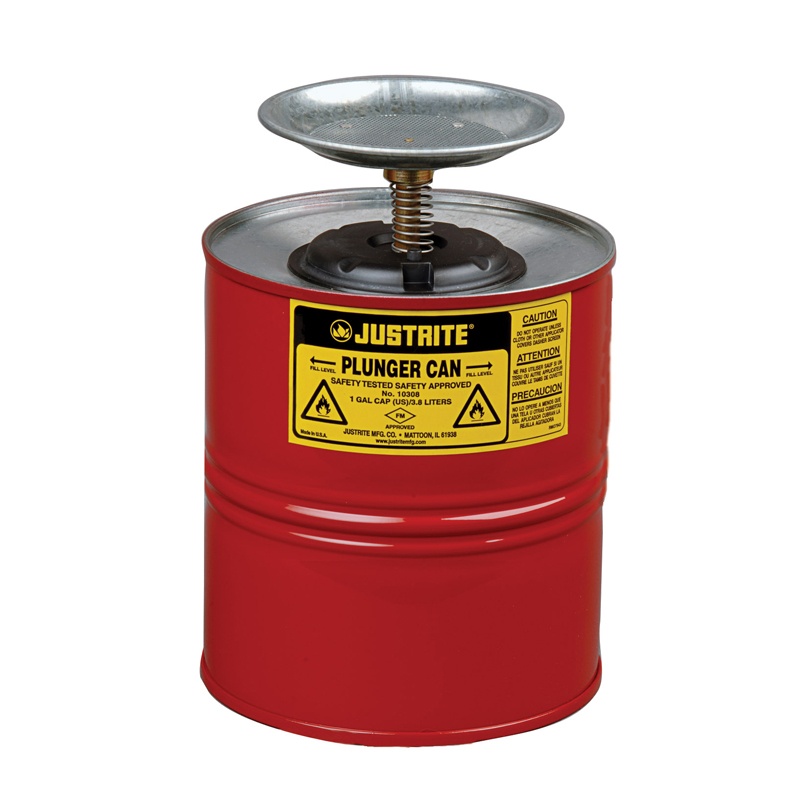 Justrite 10308 Steel 1 Gallon Plunger Dispensing Safety Can Red