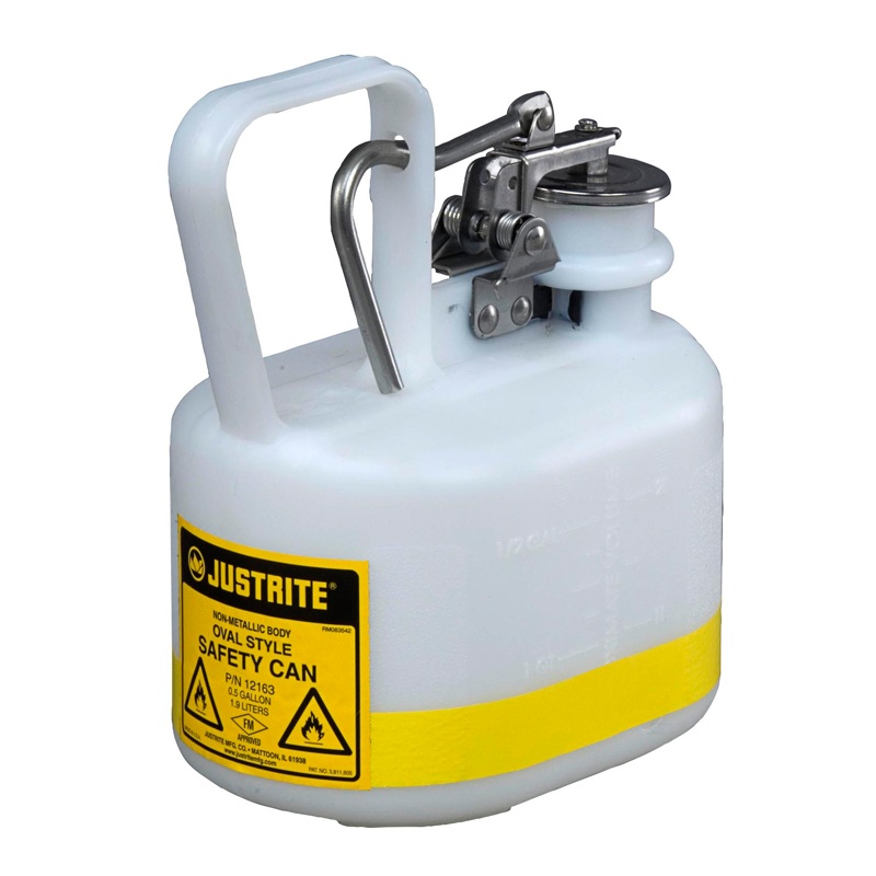 Justrite 12163 0.5 Gallon Polyethylene Oval Safety Can White