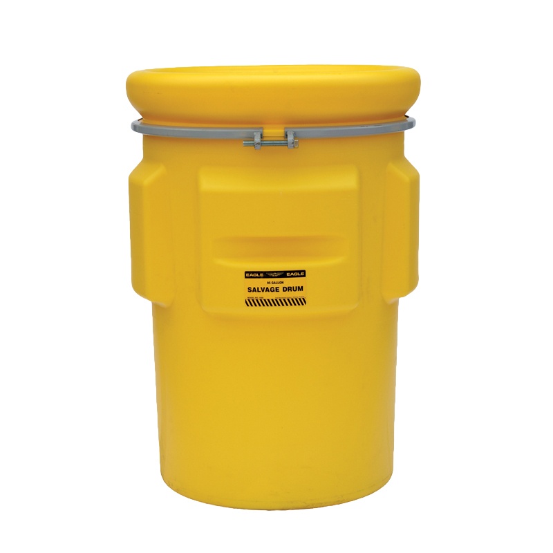 Eagle 1695 Metal Band Polyethylene Overpack Salvage Spill Containment Drum With Bolt 95 Gal Yellow