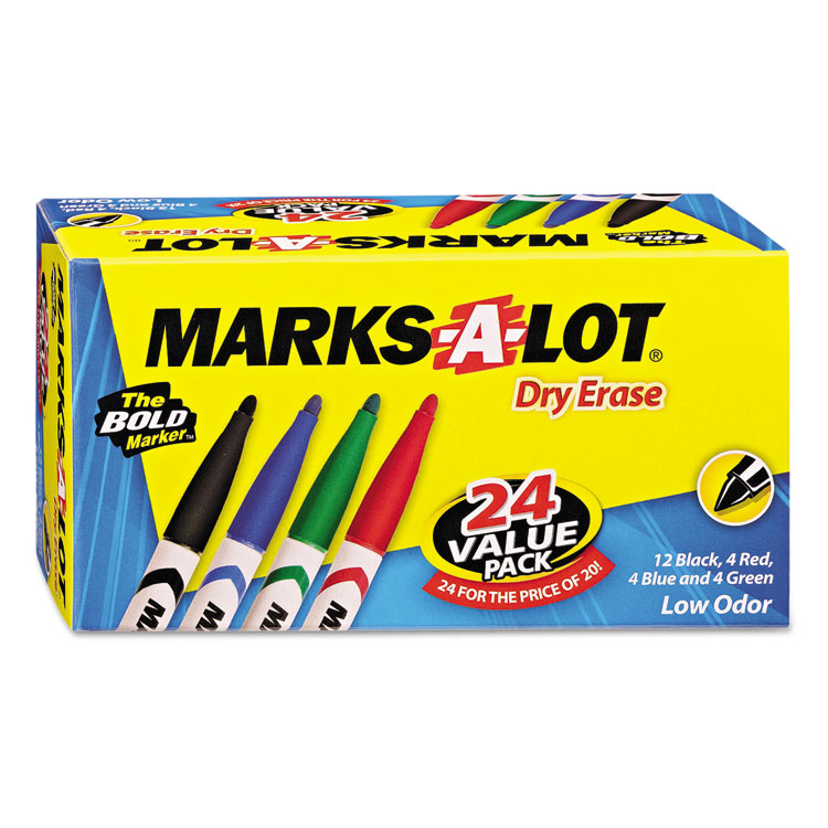 Marks-a-lot Pen Dry Erase Marker Fine Tip Assorted 24-pack