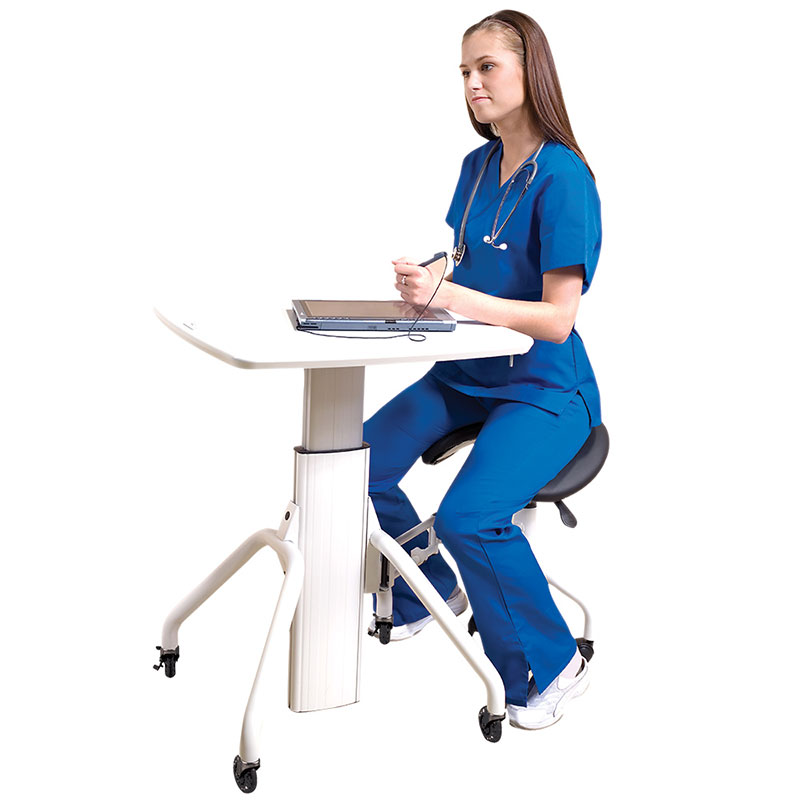 Rightangle Versit Thermofoil 26" - 30" H Gas Lift Height Adjustable Mobile Workstation With Saddle Seat