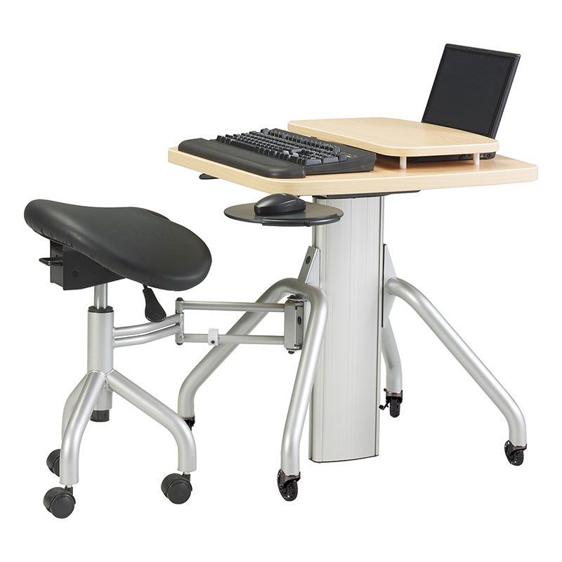 Rightangle Versit 26" - 30" H Gas Lift Height Adjustable Mobile Workstation With Saddle Seat Laptop Mount