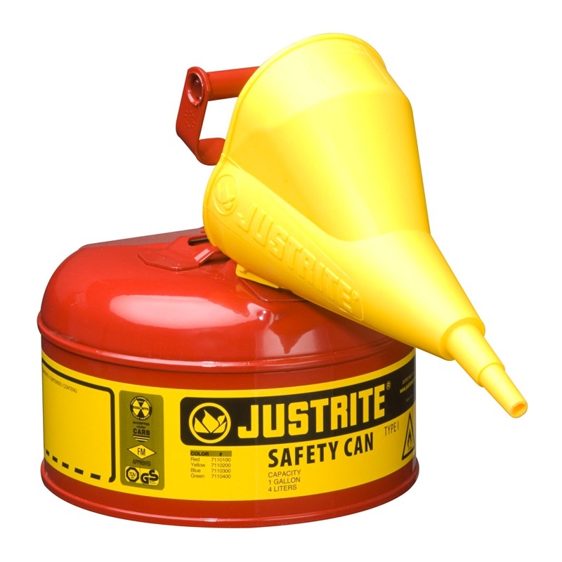 Justrite Type I 1 Gallon Self-closing Lid Steel Safety Can With Funnel
