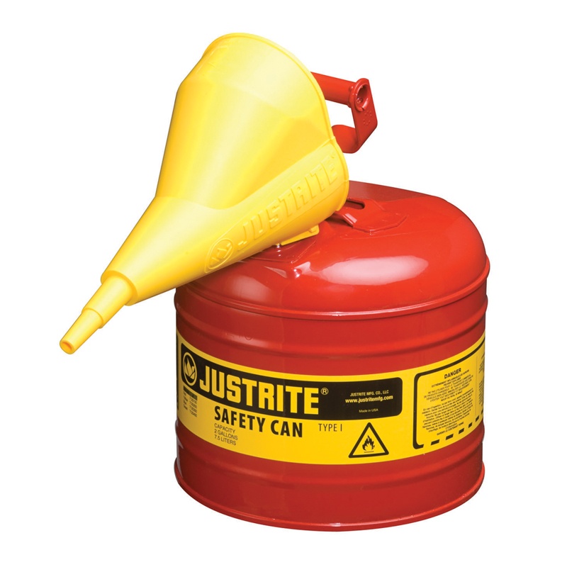 Justrite Type I 2 Gallon Self-closing Lid Steel Safety Can With Funnel