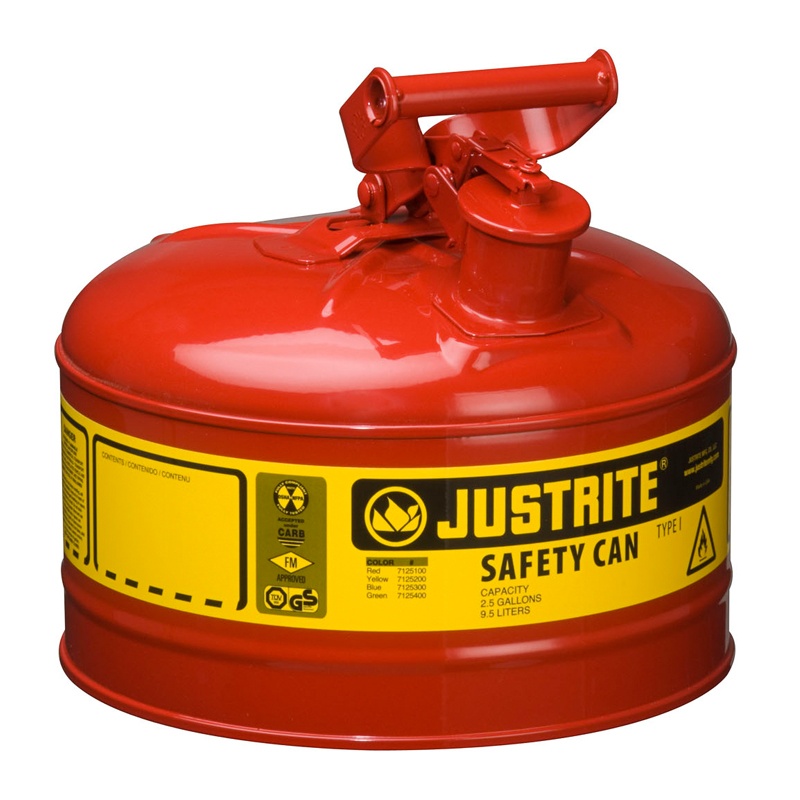 Justrite Type I 2.5 Gallon Self-closing Lid Steel Safety Can