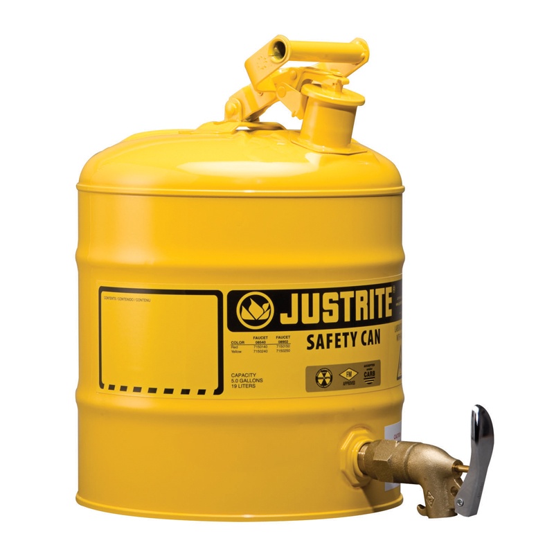 Justrite 7150250 Type I 5 Gallon Shelf Dispensing Safety Can Yellow