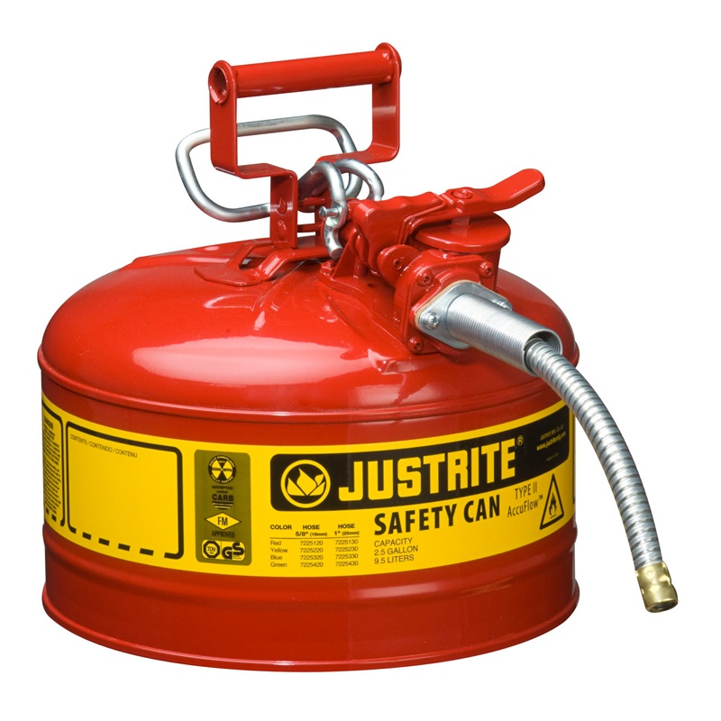 Justrite Type Ii Accuflow 2.5 Gallon 5/8" Hose Steel Safety Can