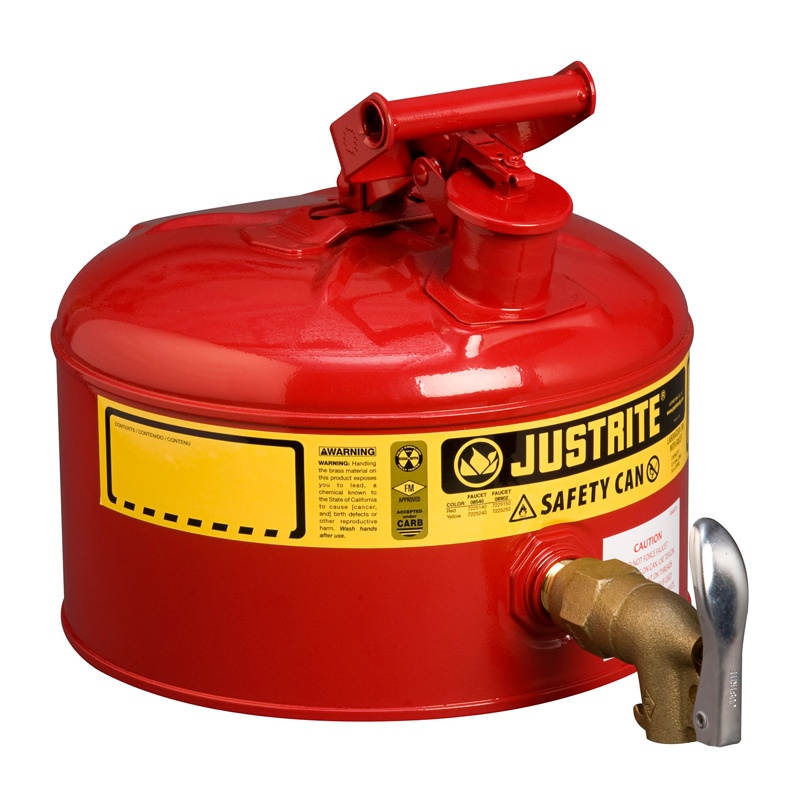 Justrite 7225150 Type I 2.5 Gallon Shelf Dispensing Safety Can Red