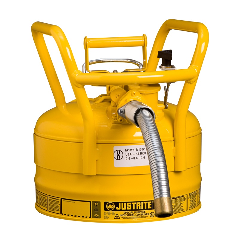Justrite 7325230 Type Ii Accuflow Dot 2.5 Gallon Steel Safety Can 1" Hose Yellow