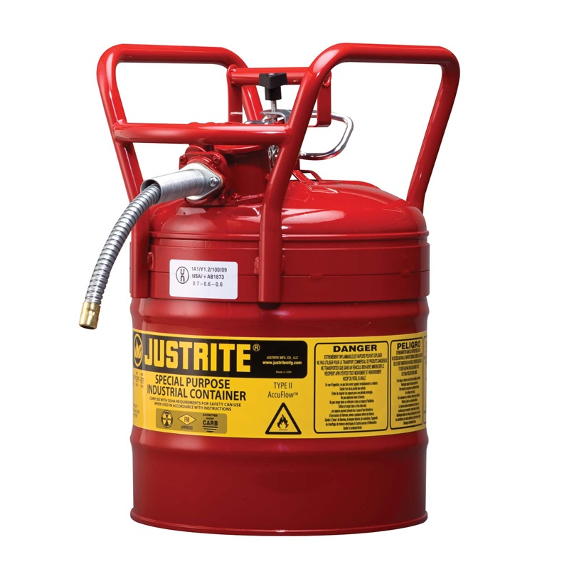 Justrite 7350110 Type Ii Accuflow Dot 5 Gallon Steel Safety Can 5/8" Hose Red