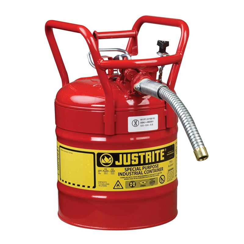 Justrite 7350130 Type Ii Accuflow Dot 5 Gallon Steel Safety Can 1" Hose Red
