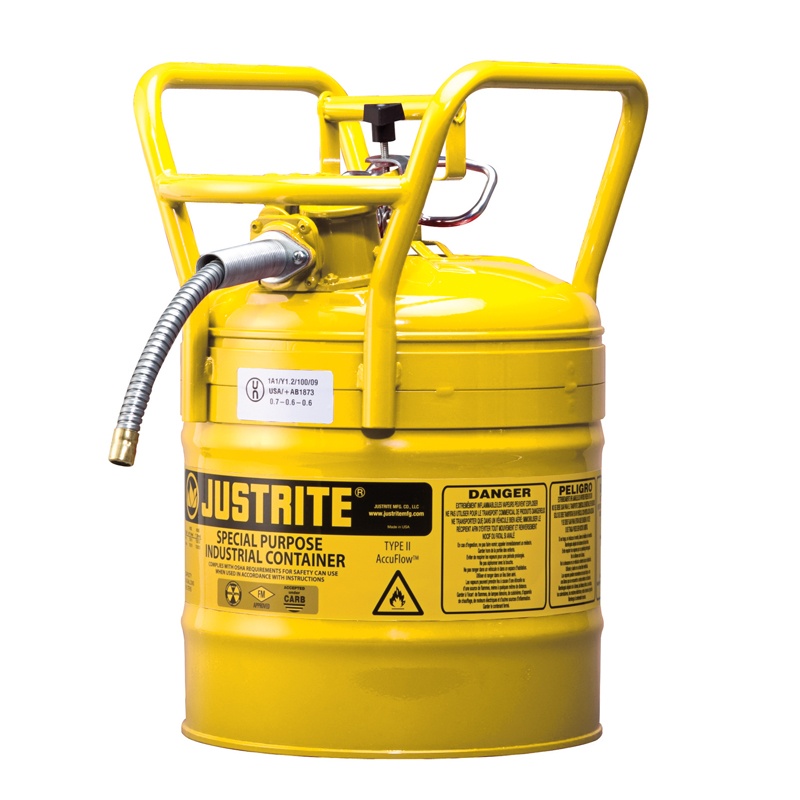 Justrite 7350210 Type Ii Accuflow Dot 5 Gallon Steel Safety Can 5/8" Hose Yellow