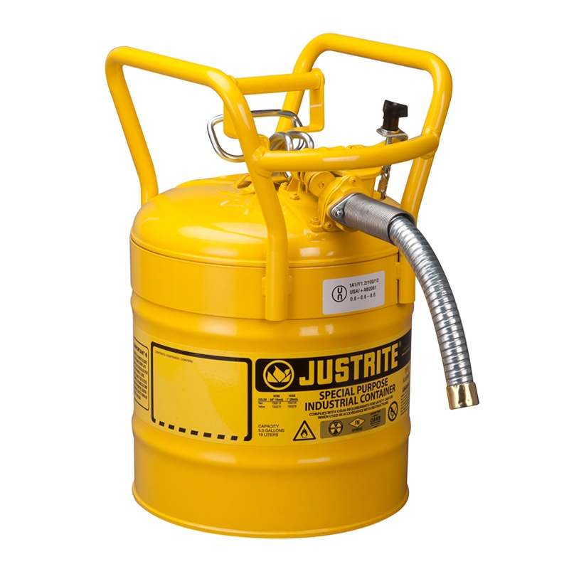 Justrite 7350230 Type Ii Accuflow Dot 5 Gallon Steel Safety Can 1" Hose Yellow
