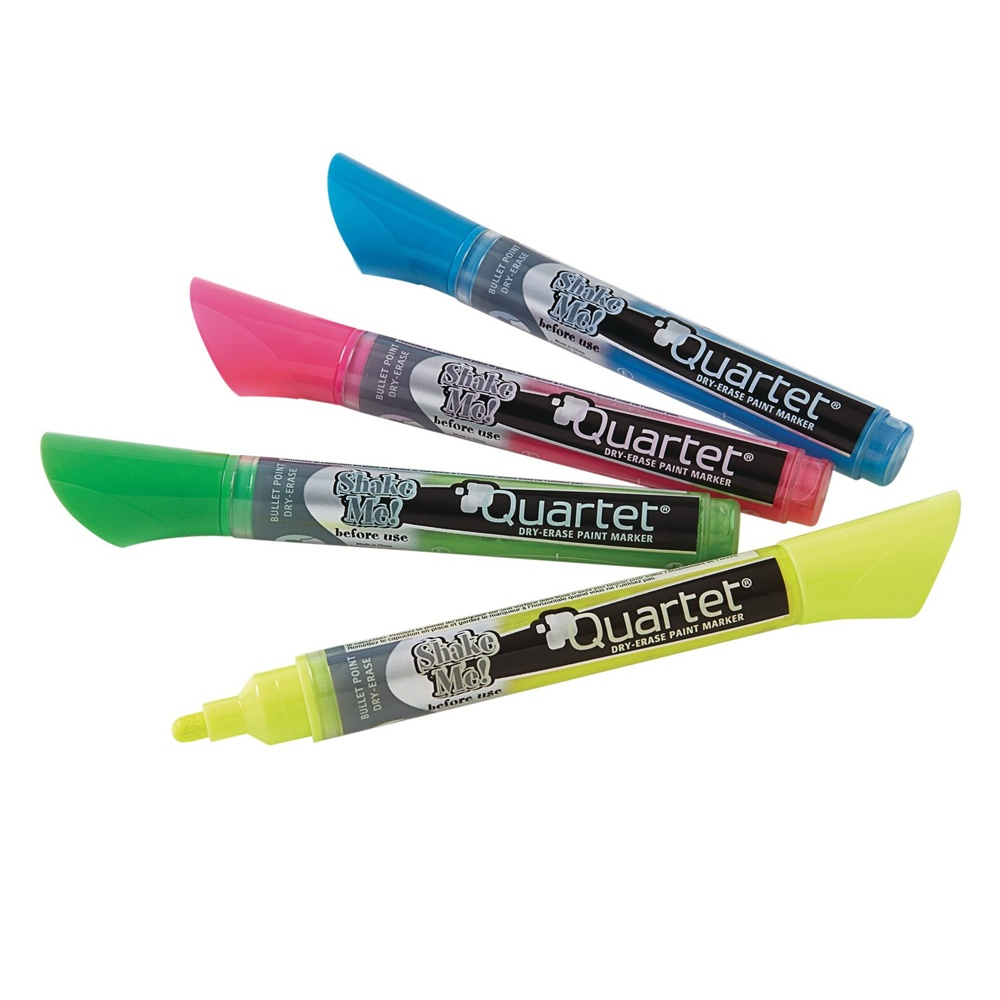 Quartet 79551 Bullet Tip Neon Dry Erase Marker Set Assorted Pack Of 4