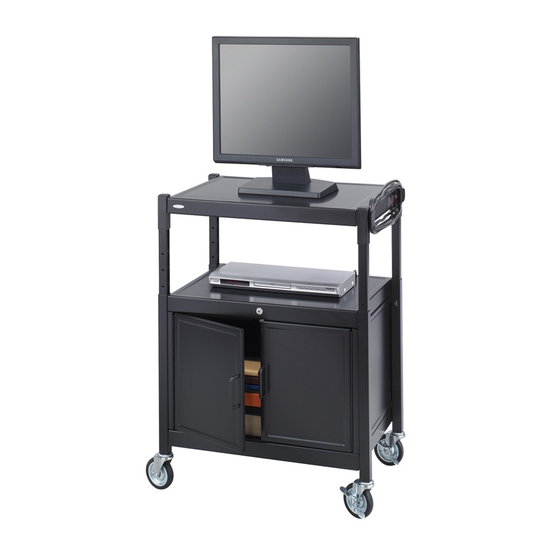 Safco 8943bl Av Adjustable Steel Cart With Cabinet