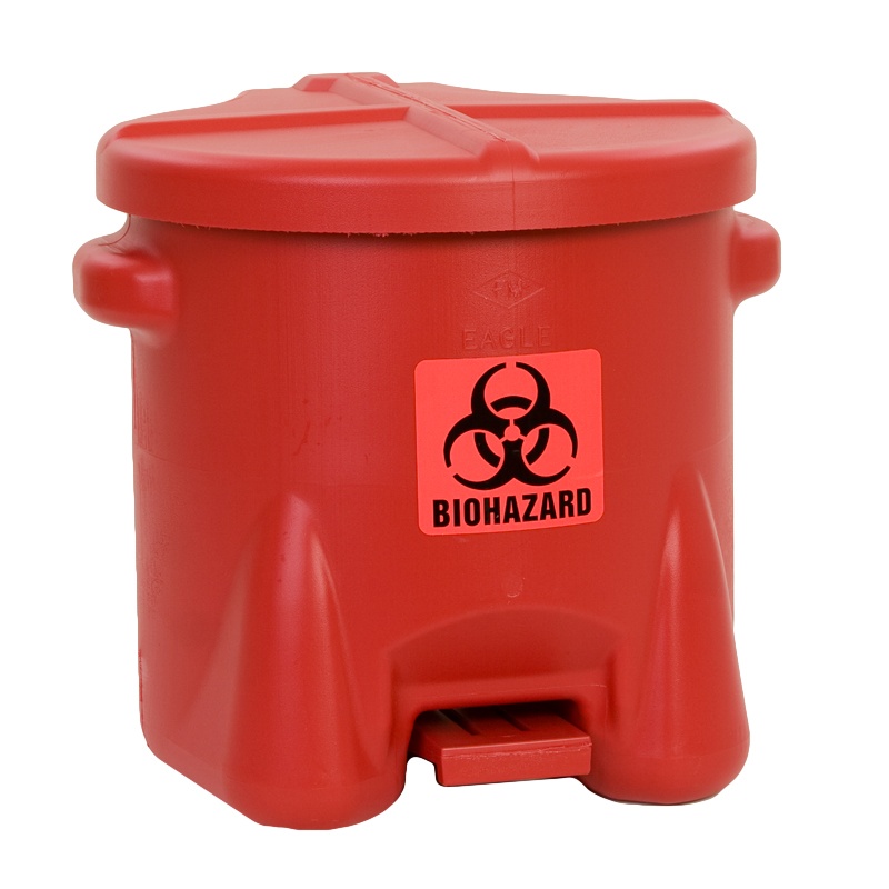 Eagle 945bio 10 Gallon Polyethylene Biohazard Waste Safety Can With Foot Lever Red