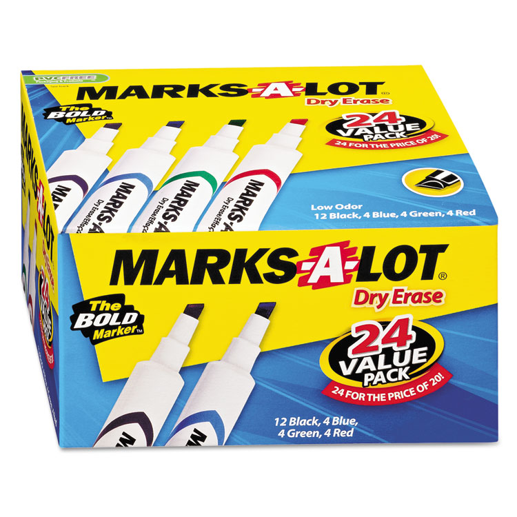 Marks-a-lot Desk Dry Erase Marker Chisel Tip Assorted 24-pack