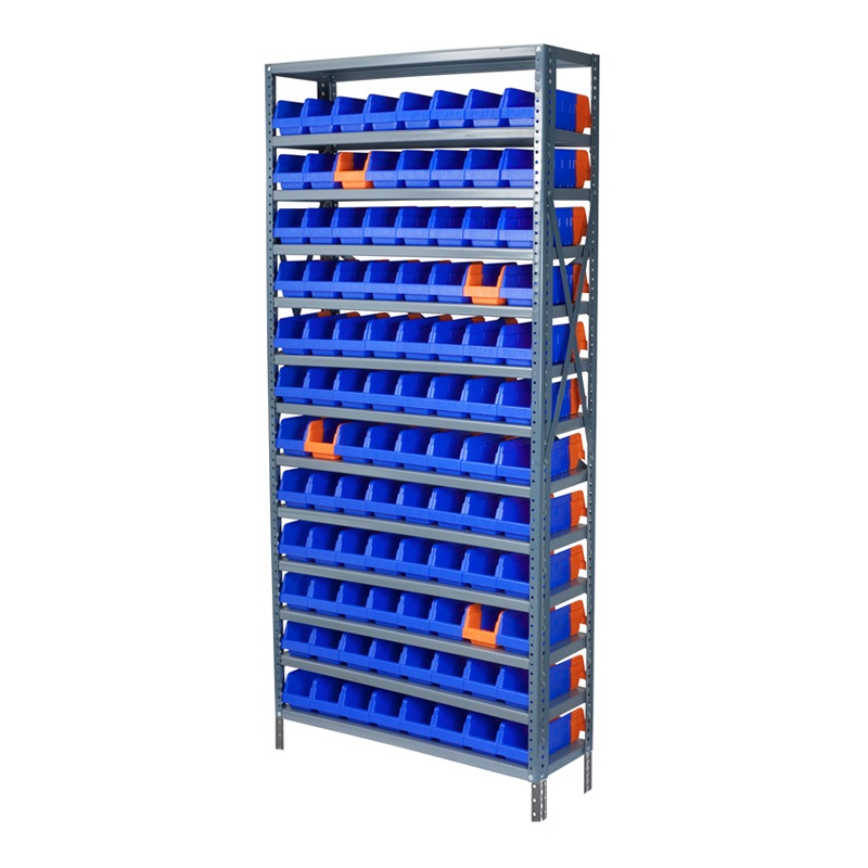 Akro-mils 13-shelf 12" D Steel Shelving Unit With 96 Blue/orange Indicator Bins