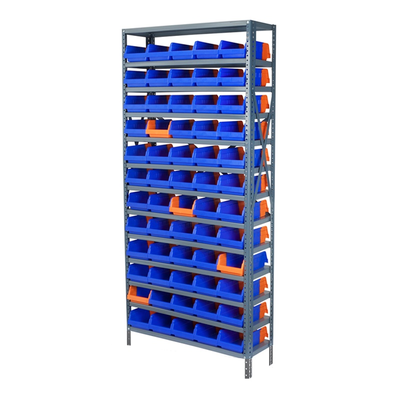 Akro-mils 13-shelf 12" D Steel Shelving Unit With 60 Blue/orange Indicator Bins