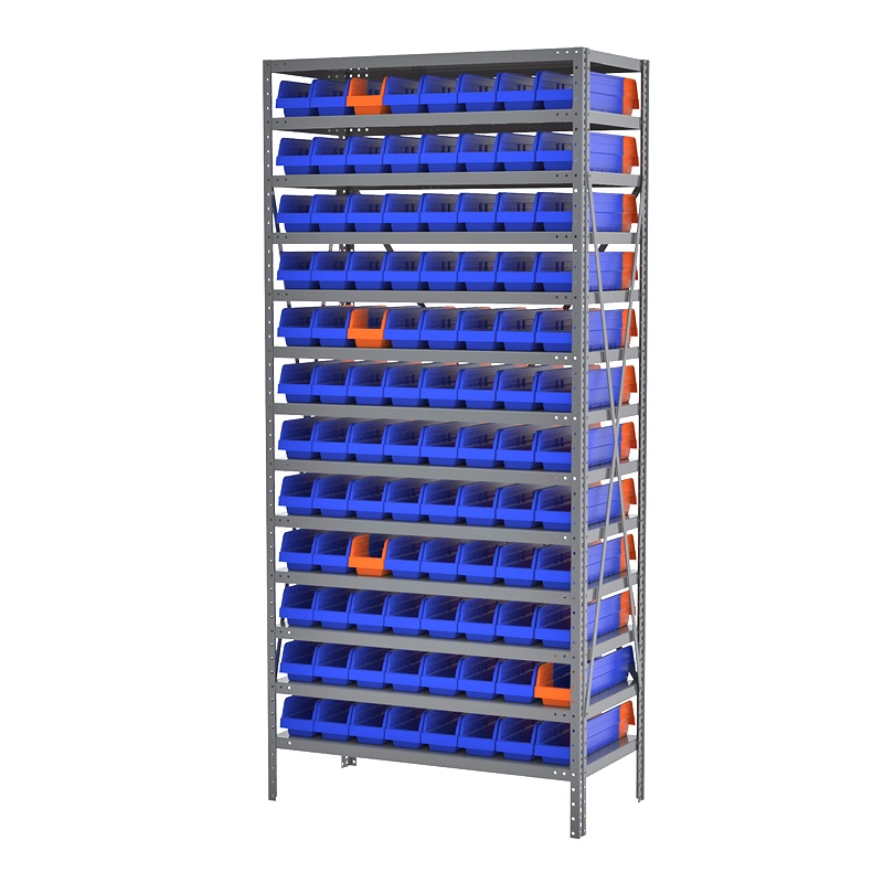 Akro-mils 13-shelf 18" D Steel Shelving Unit With 96 Blue/orange Indicator Bins