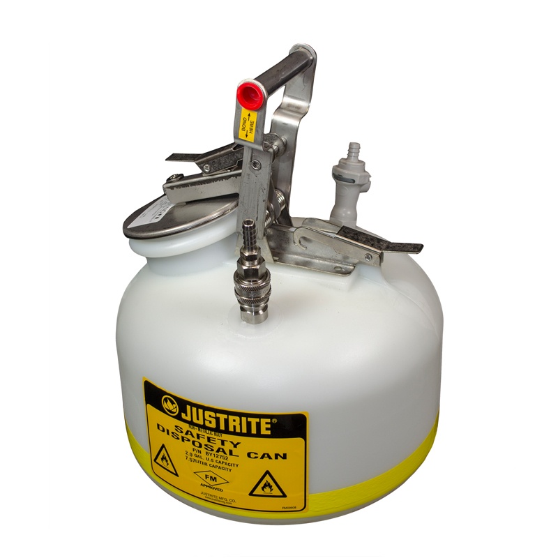Justrite By12752 Polyethylene 2 Gallon Disposal Safety Can 3/8" Poly/ss Fitting