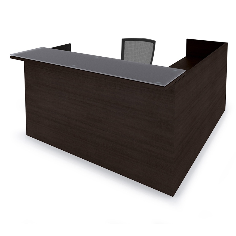 Cherryman Amber 71" W Glass Counter Double Pedestal L-shaped Reception Desk