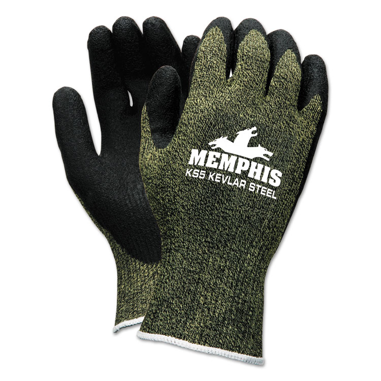Memphis Ks-5 Latex Dip Gloves 13 Gauge Green Black Medium