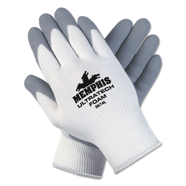 Memphis Ultra Tech Foam Seamless Nylon Knit Gloves Small White/gray