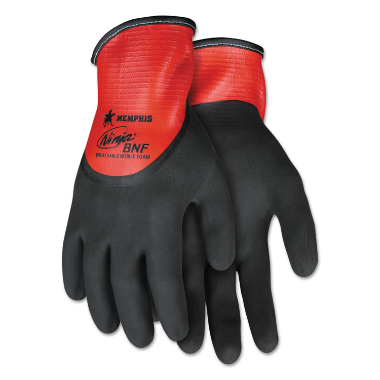 Memphis Ninja Ninja N96785 Full Nitrile Dip Bnf Gloves Red/black Large 12/pack