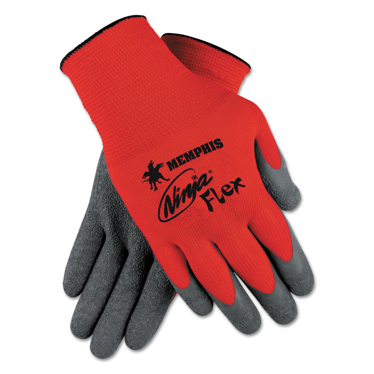 Memphis Ninja Flex Latex-coated Palm Gloves N9680m Small Red/gray 12/pair